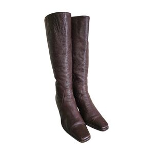 Vintage Genuine Leather Brown Tall Zipper Boots Size 7